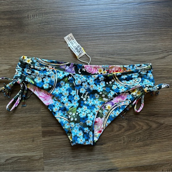 Agua Bendita Small Eda Dreamin Print Tie Side Bikini Swim Bottoms Beads NWT - Picture 1 of 9